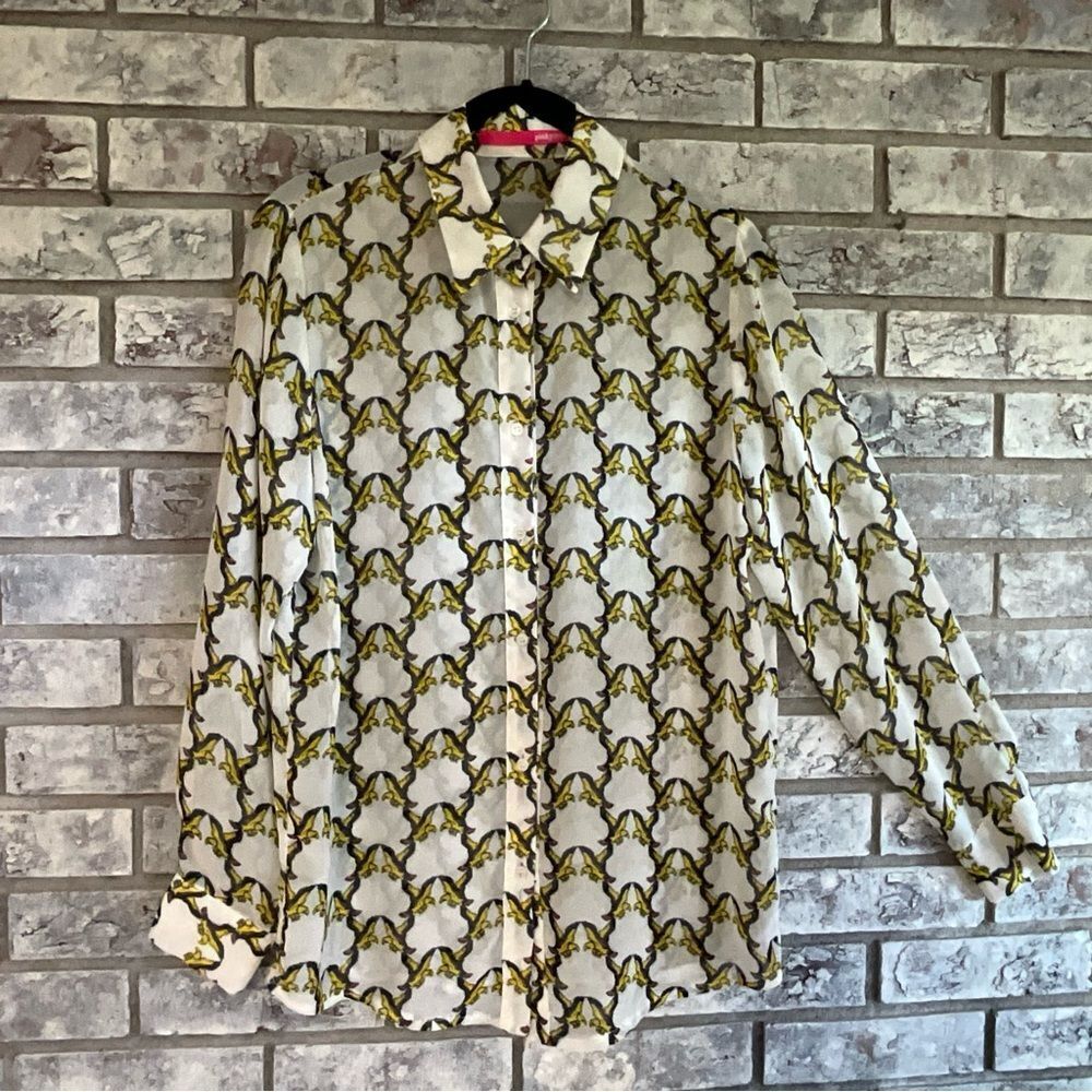 Pinkyotto Button-Up Blouse | Bold Eagle Print | Size S